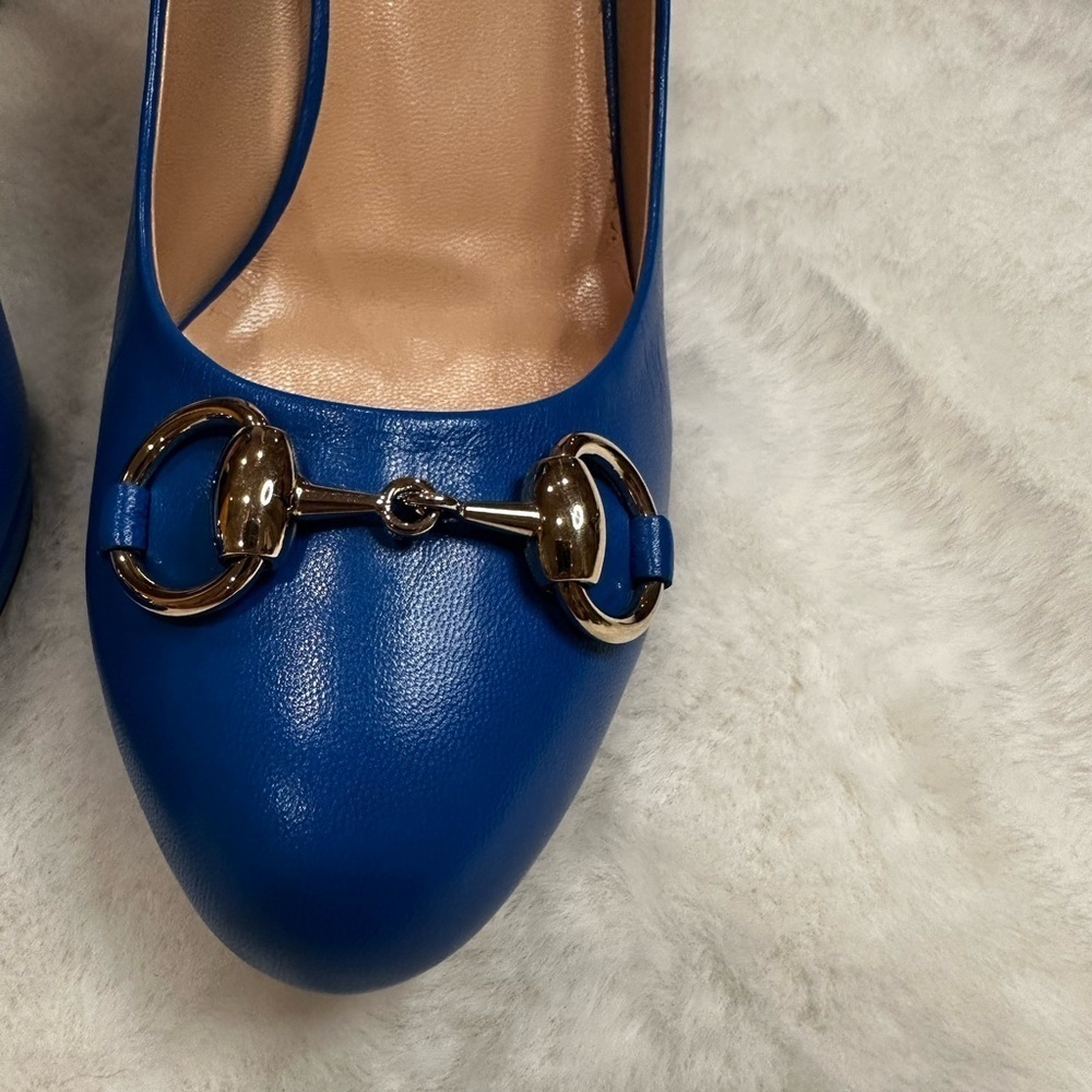 Gucci Royal Blue Leather Heels with buckle brand new with dust bag and box - Picture 7 of 14